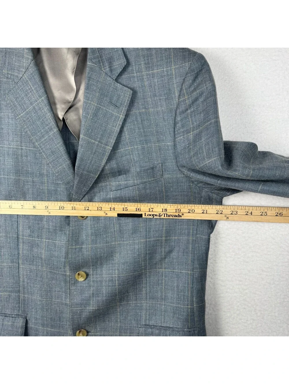 Ibiza Samba Silk Linen Wool Blend Blue Window Pane Unlined Coat Blazer Size 42R